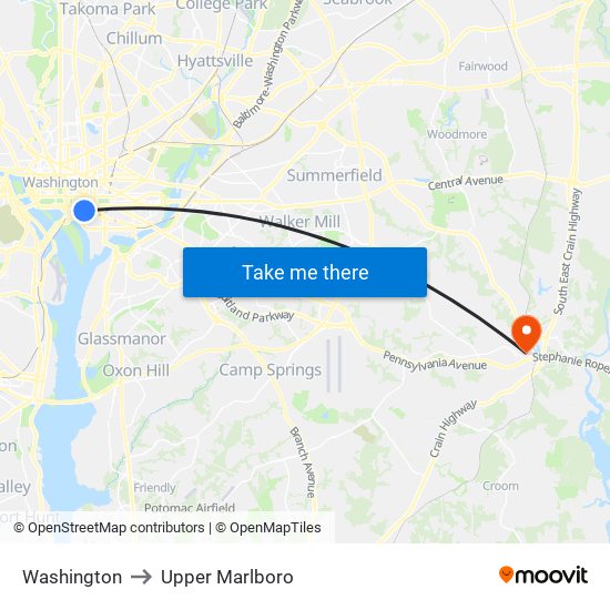 Washington to Upper Marlboro map