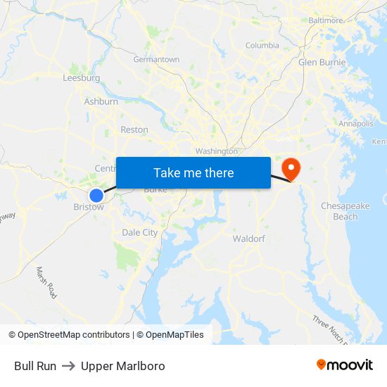 Bull Run to Upper Marlboro map