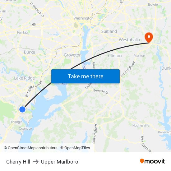Cherry Hill to Upper Marlboro map