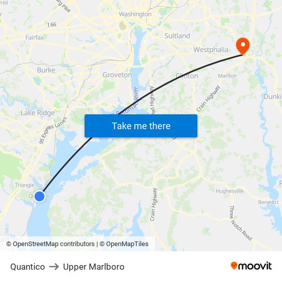 Quantico to Upper Marlboro map