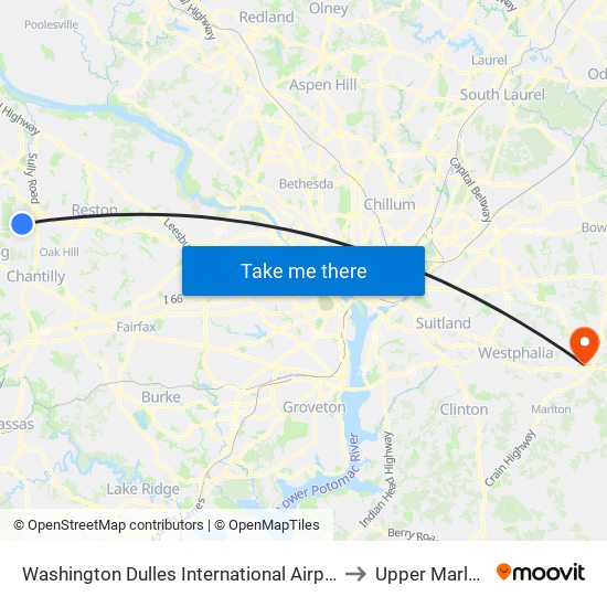 Washington Dulles International Airport (Iad) to Upper Marlboro map