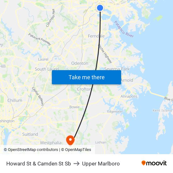 Howard St & Camden St Sb to Upper Marlboro map