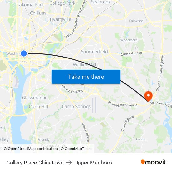 Gallery Place-Chinatown to Upper Marlboro map