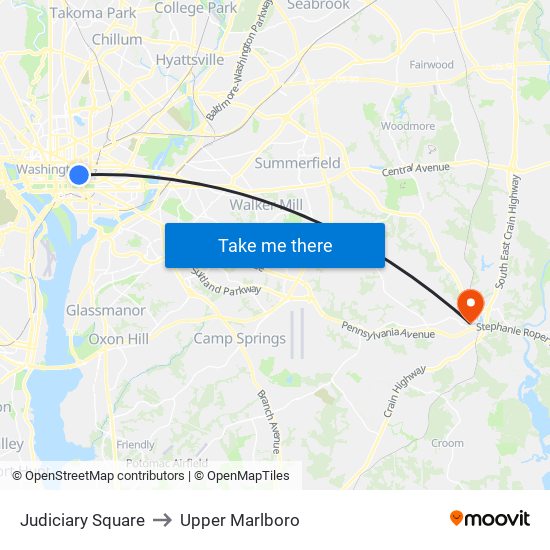 Judiciary Square to Upper Marlboro map