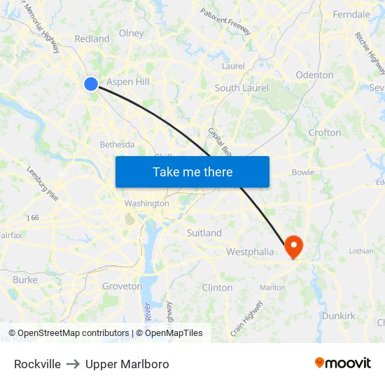 Rockville to Upper Marlboro map