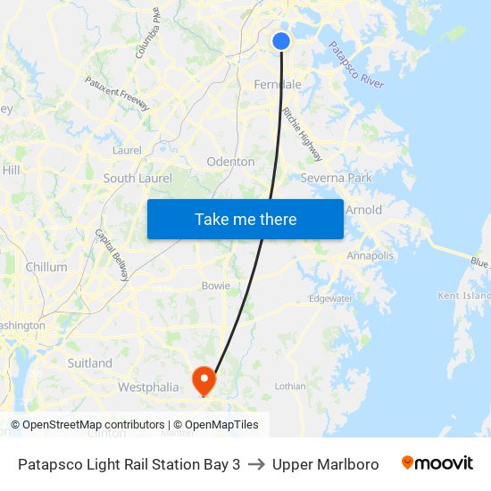 Patapsco Light Rail Station Bay 3 to Upper Marlboro map