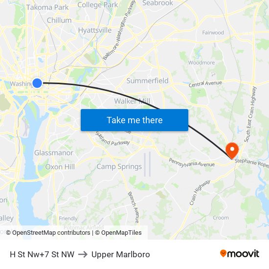 H St Nw+7 St NW to Upper Marlboro map