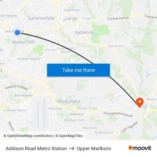 Addison Road Metro Station to Upper Marlboro map