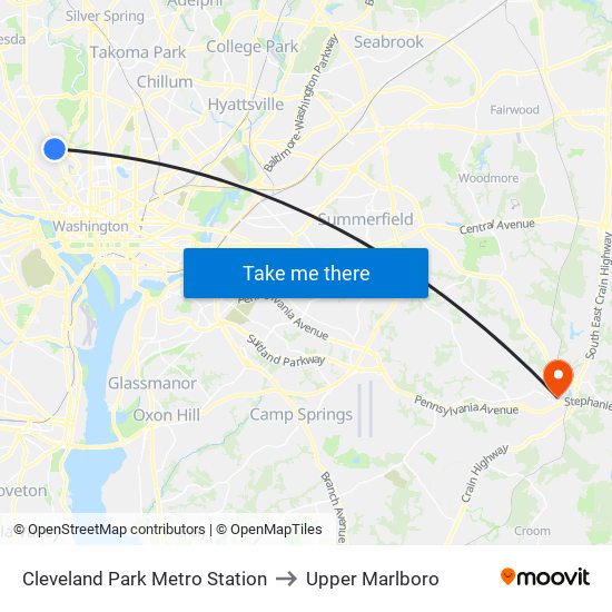 Cleveland Park Metro Station to Upper Marlboro map