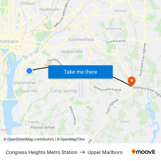 Congress Heights Metro Station to Upper Marlboro map