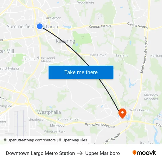 Downtown Largo Metro Station to Upper Marlboro map