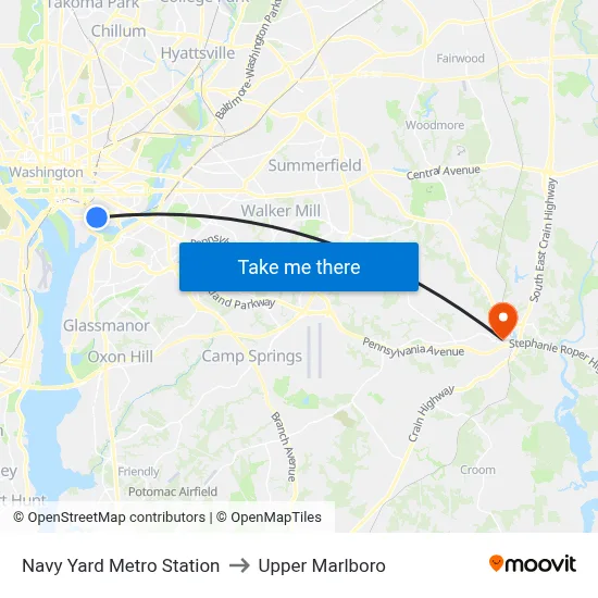 Navy Yard Metro Station to Upper Marlboro map
