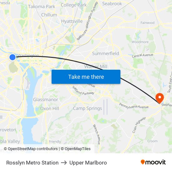 Rosslyn Metro Station to Upper Marlboro map