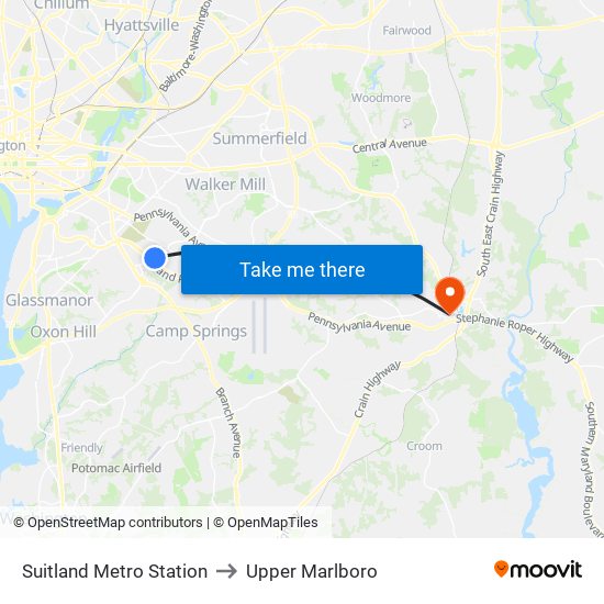 Suitland Metro Station to Upper Marlboro map