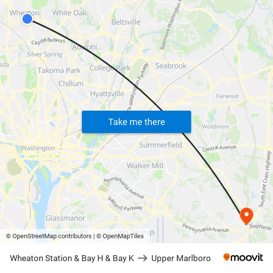 Wheaton Station  & Bay H & Bay K to Upper Marlboro map