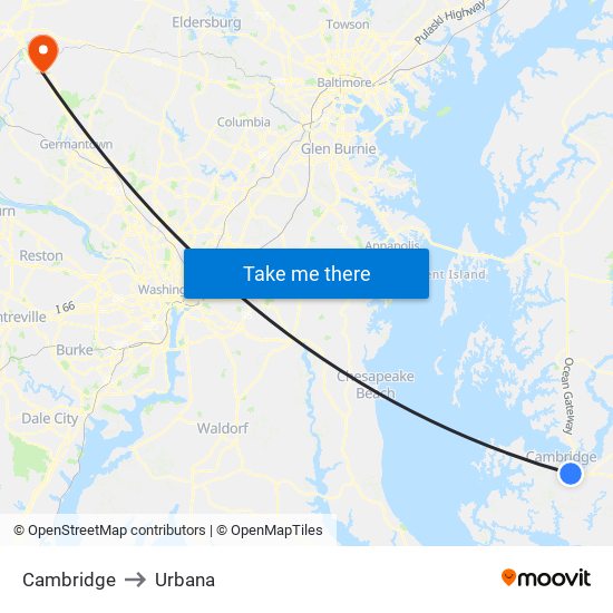 Cambridge to Urbana map