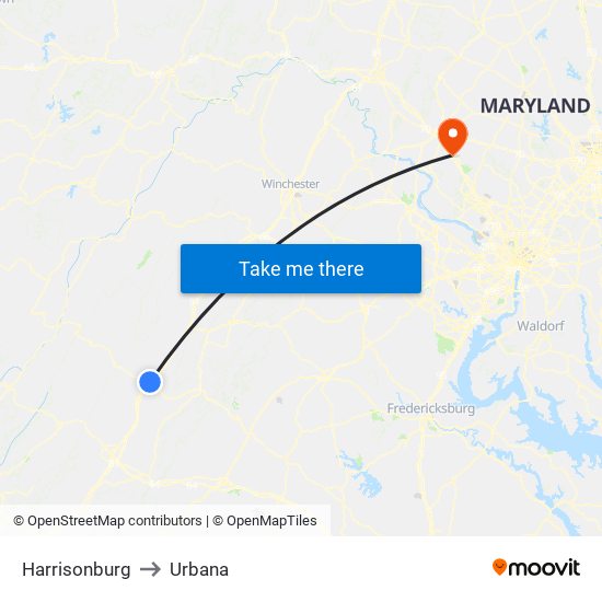 Harrisonburg to Urbana map