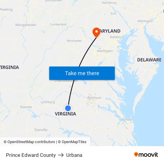 Prince Edward County to Urbana map