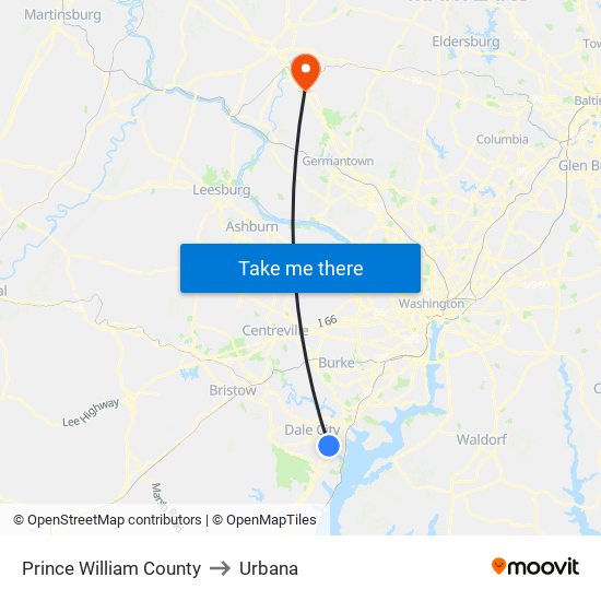 Prince William County to Urbana map