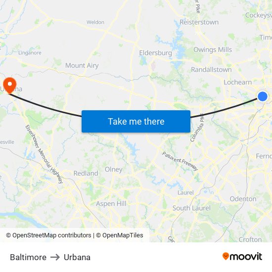 Baltimore to Urbana map