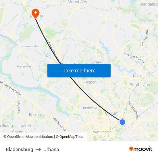 Bladensburg to Urbana map