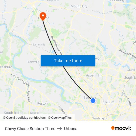 Chevy Chase Section Three to Urbana map