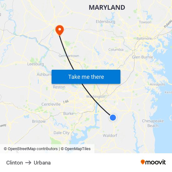 Clinton to Urbana map