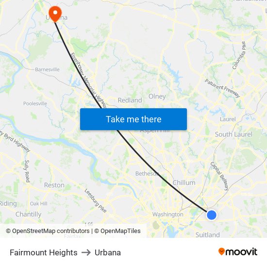 Fairmount Heights to Urbana map