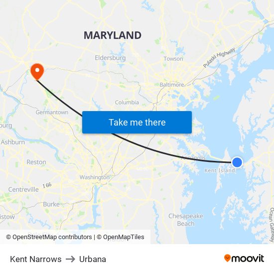 Kent Narrows to Urbana map