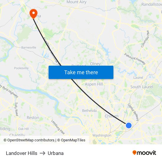 Landover Hills to Urbana map