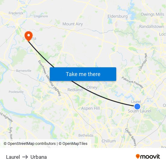 Laurel to Urbana map