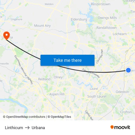 Linthicum to Urbana map