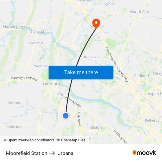 Moorefield Station to Urbana map