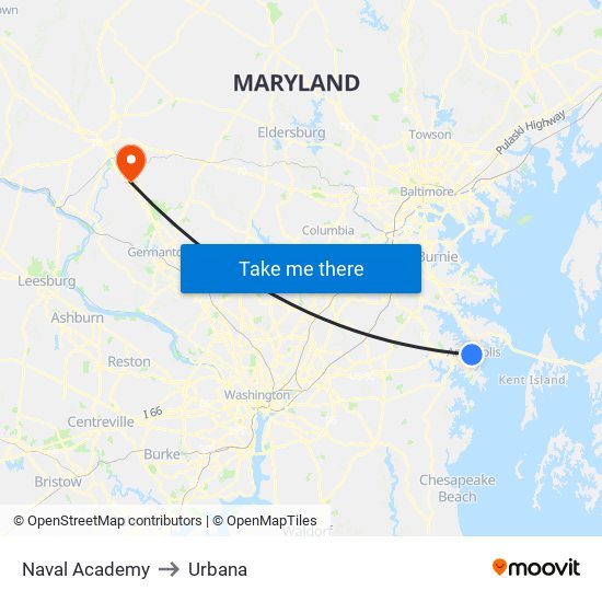 Naval Academy to Urbana map