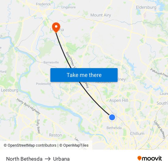 North Bethesda to Urbana map