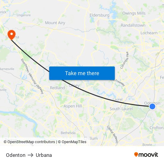 Odenton to Urbana map