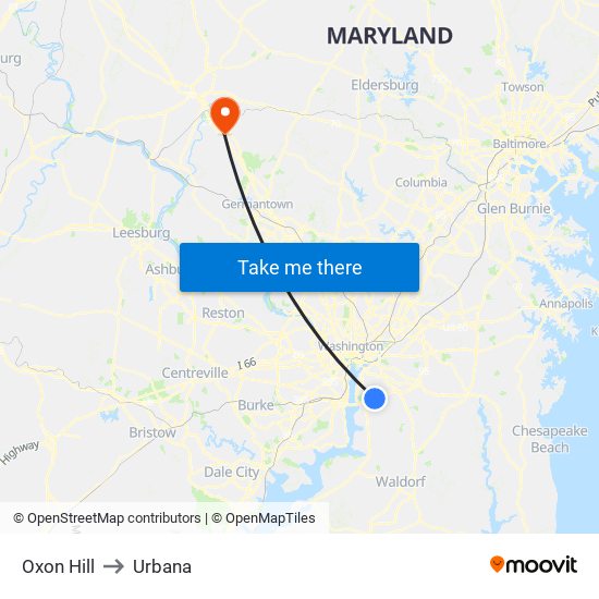 Oxon Hill to Urbana map