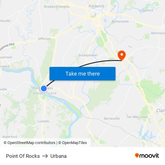 Point Of Rocks to Urbana map