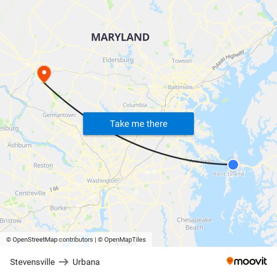 Stevensville to Urbana map