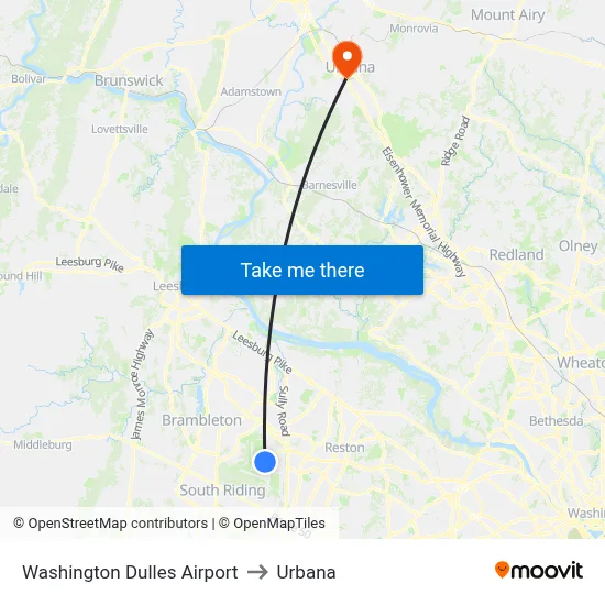 Washington Dulles Airport to Urbana map