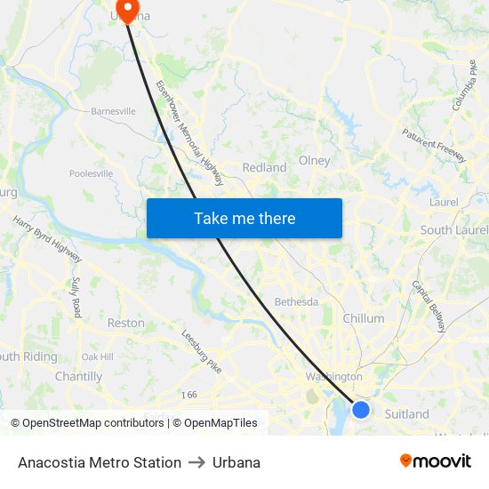 Anacostia Metro Station to Urbana map