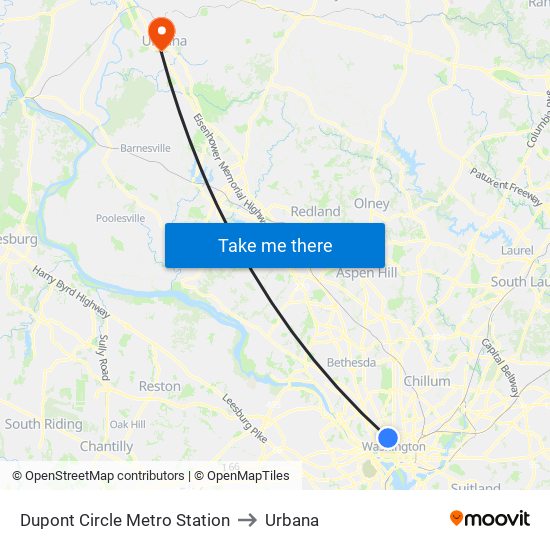 Dupont Circle Metro Station to Urbana map