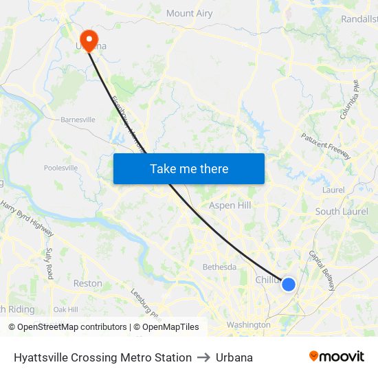 Hyattsville Crossing Metro Station to Urbana map