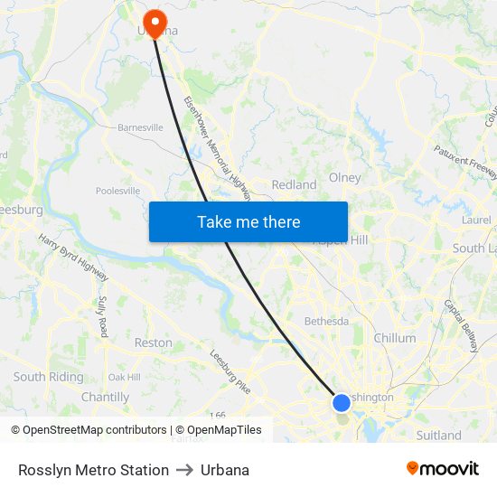 Rosslyn Metro Station to Urbana map