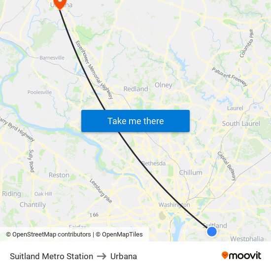 Suitland Metro Station to Urbana map