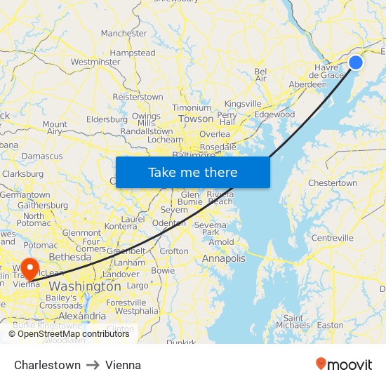 Charlestown to Vienna map