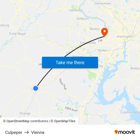 Culpeper to Vienna map