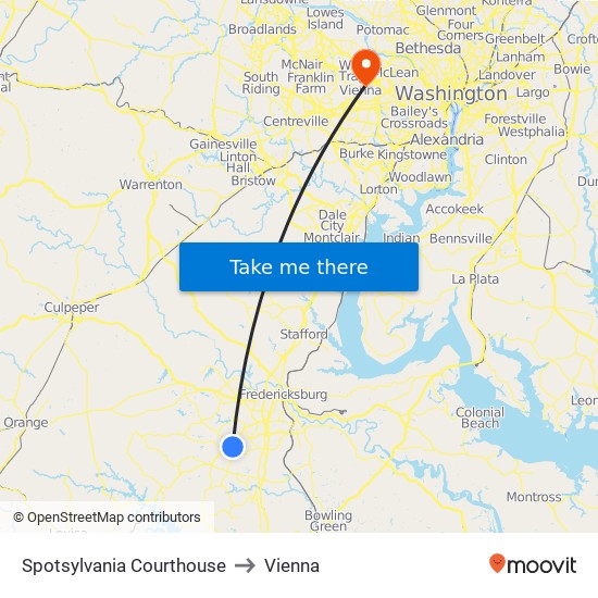 Spotsylvania Courthouse to Vienna map