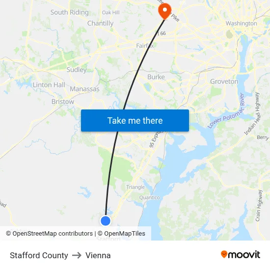 Stafford County to Vienna map