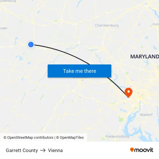 Garrett County to Vienna map